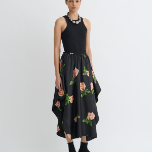 Nanushka Ilariah - Printed Silk Twill Midi Skirt - Off Black/Roses