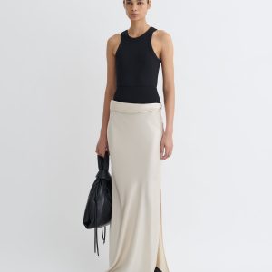 Nanushka Letto - Mesh Jersey and Slip Satin Skirt - Creme/Black