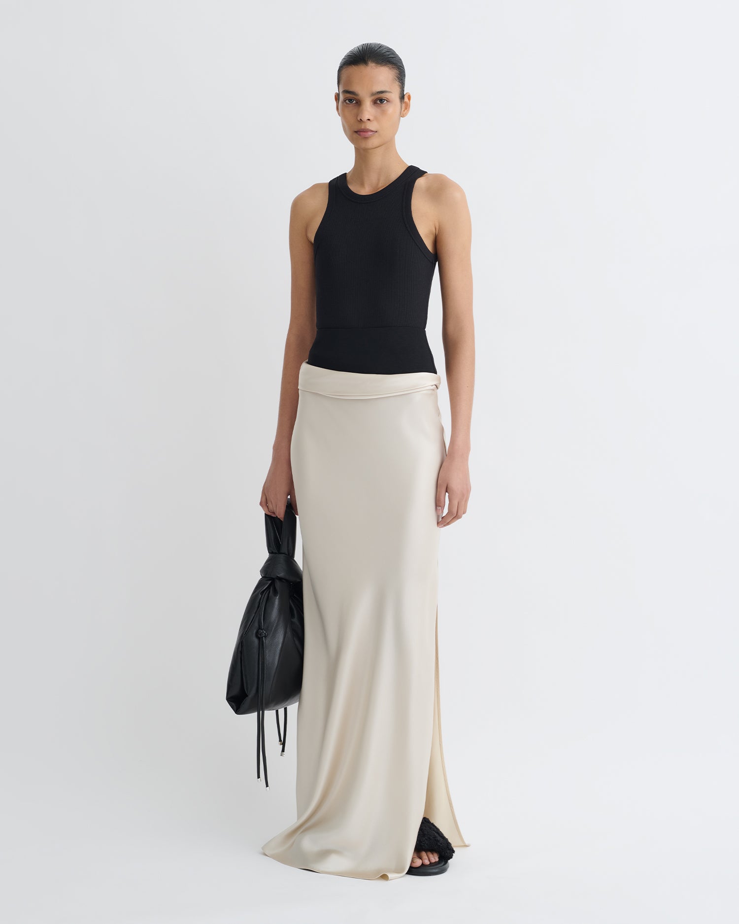 Nanushka Letto - Mesh Jersey and Slip Satin Skirt - Creme/Black