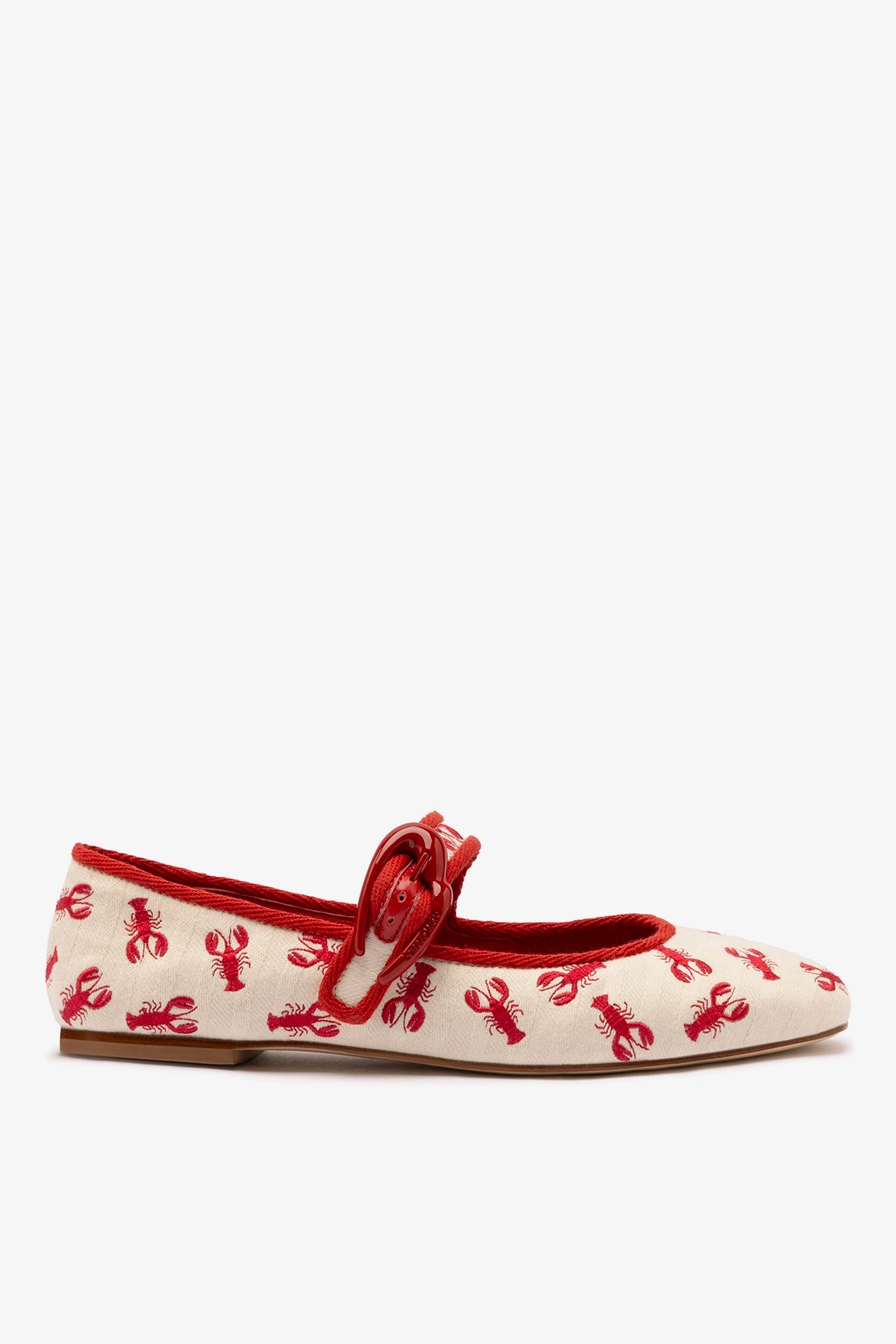 Larroudé Verona Ballet Flat In White Striped Fabric and Lobster Embroidery