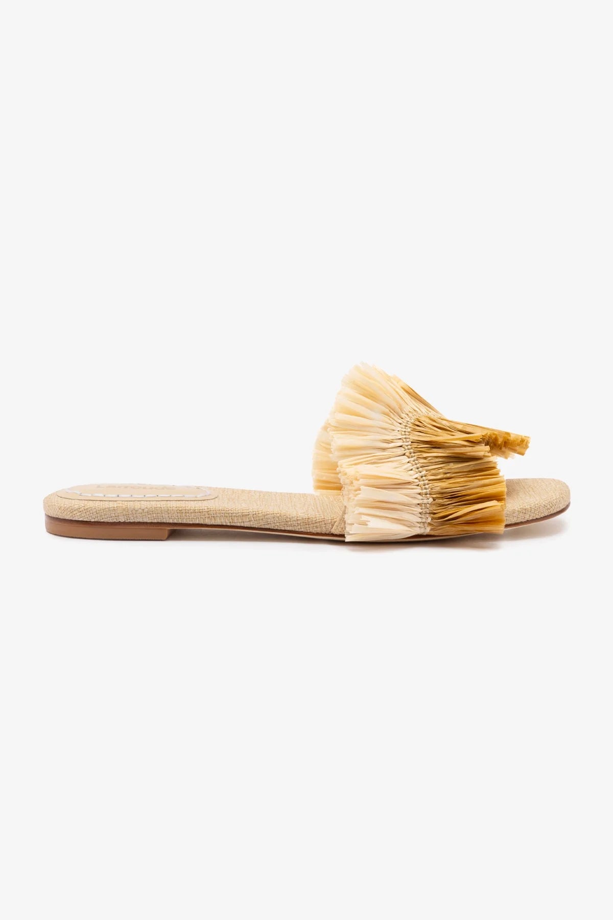 Larroudé Ivy Fringe Flat In Beige Raffia