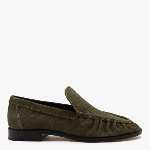 Larroudé Margaux Loafer Olive Croco Suede