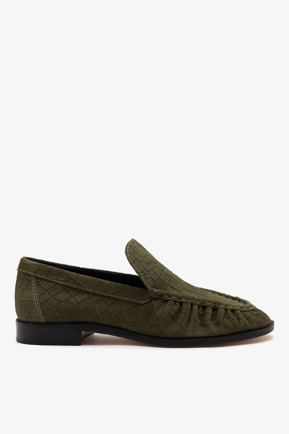 Larroudé Margaux Loafer Olive Croco Suede