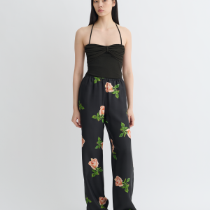 Nanushka Arvenn - Printed Silk Twill Pants - Off Black/Roses