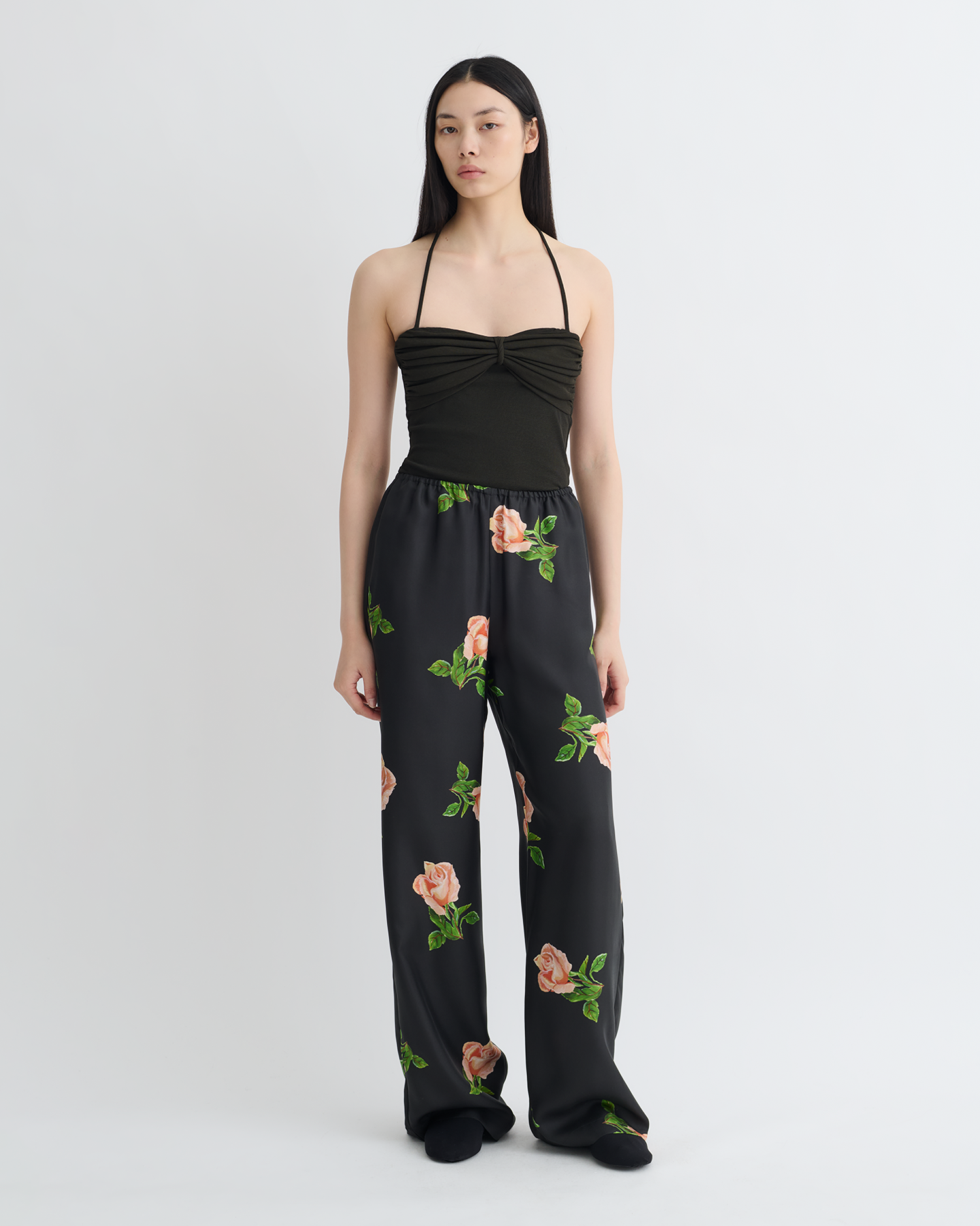 Nanushka Arvenn - Printed Silk Twill Pants - Off Black/Roses