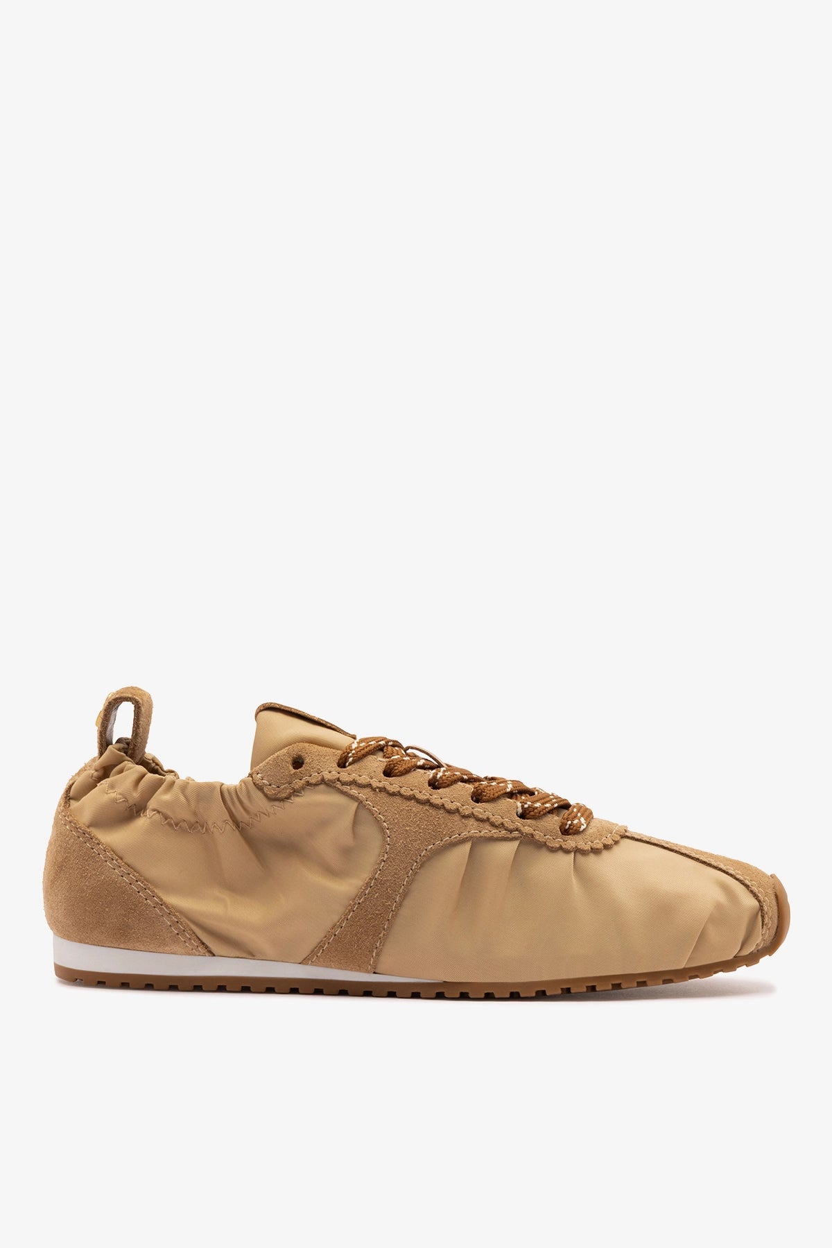 Larroudé Stella Lite Sneaker In Peanut Nylon and Suede