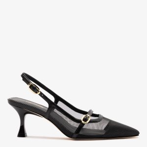 Larroudé Ines Pump In Black Mesh and Leather
