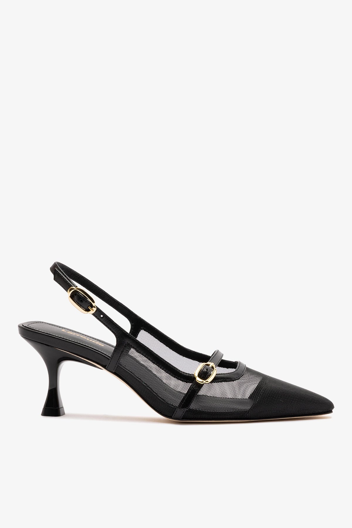 Larroudé Ines Pump In Black Mesh and Leather