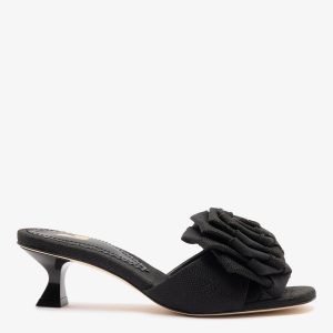 Larroudé Scarlet Low Mule In Black Raffia