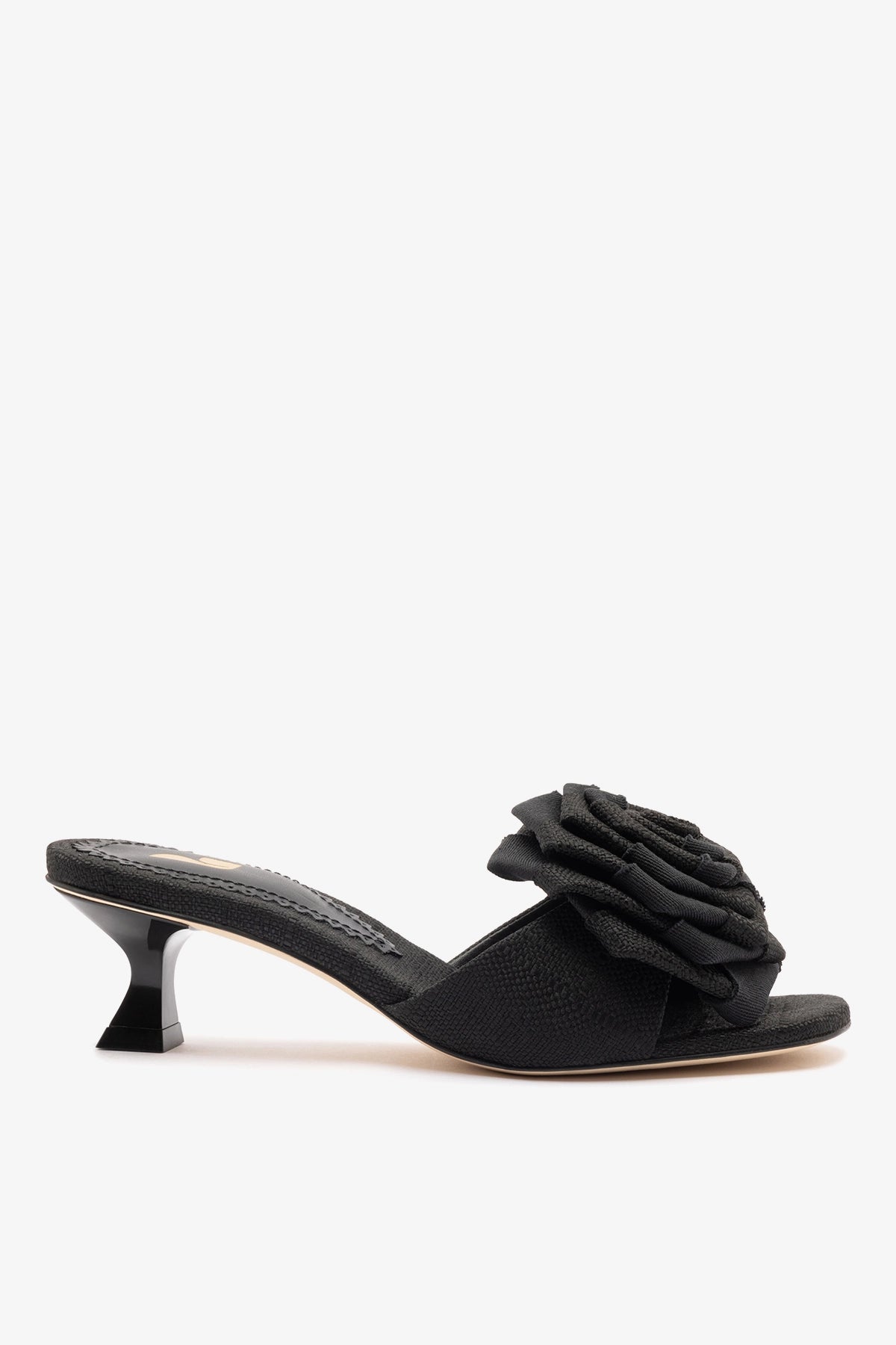 Larroudé Scarlet Low Mule In Black Raffia