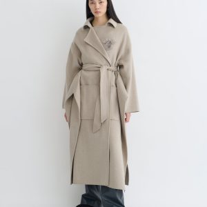 Nanushka Salima - Double Wool Robe Coat - Stone