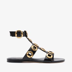 Larroudé Milan Gladiator Flat In Black Leather
