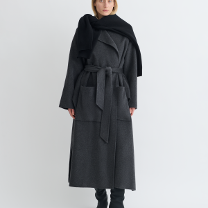 Nanushka Salima - Double Wool Robe Coat - Grey Melange