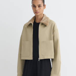 Nanushka Phebe - Cropped Tech Twill and Faux Fur Jacket - Pebble/Beige