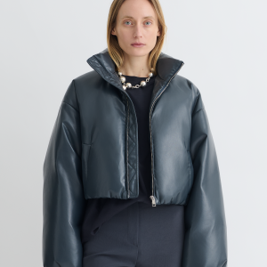 Nanushka Lilima - Cropped Okobor™ Alt-Leather Puffer Jacket - Steel Blue