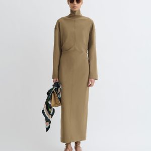 Nanushka Jasmon - Draped Paper Jersey Turtleneck Dress - Brown