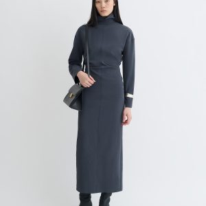 Nanushka Jasmon - Draped Paper Jersey Turtleneck Dress - Dusty Blue