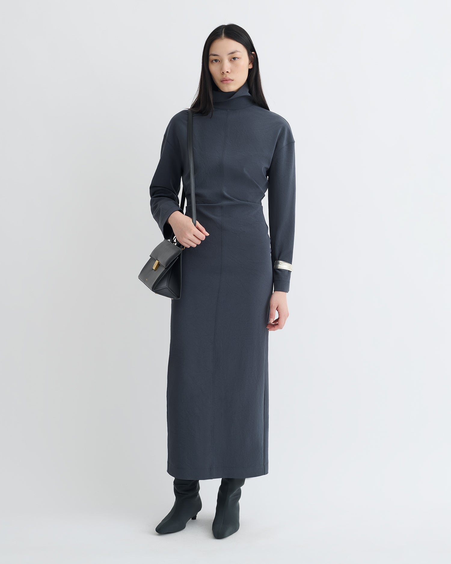 Nanushka Jasmon - Draped Paper Jersey Turtleneck Dress - Dusty Blue