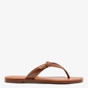 Larroudé Mary Kate Flat Sandal In Caramel Leather