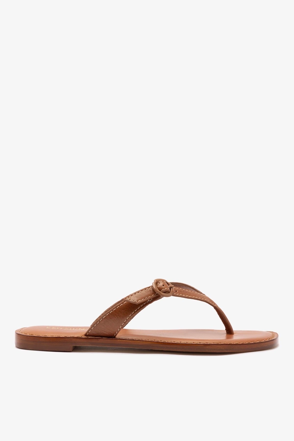 Larroudé Mary Kate Flat Sandal In Caramel Leather
