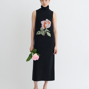 Nanushka Jessam - Merino Wool Turtleneck Dress - Black/Roses
