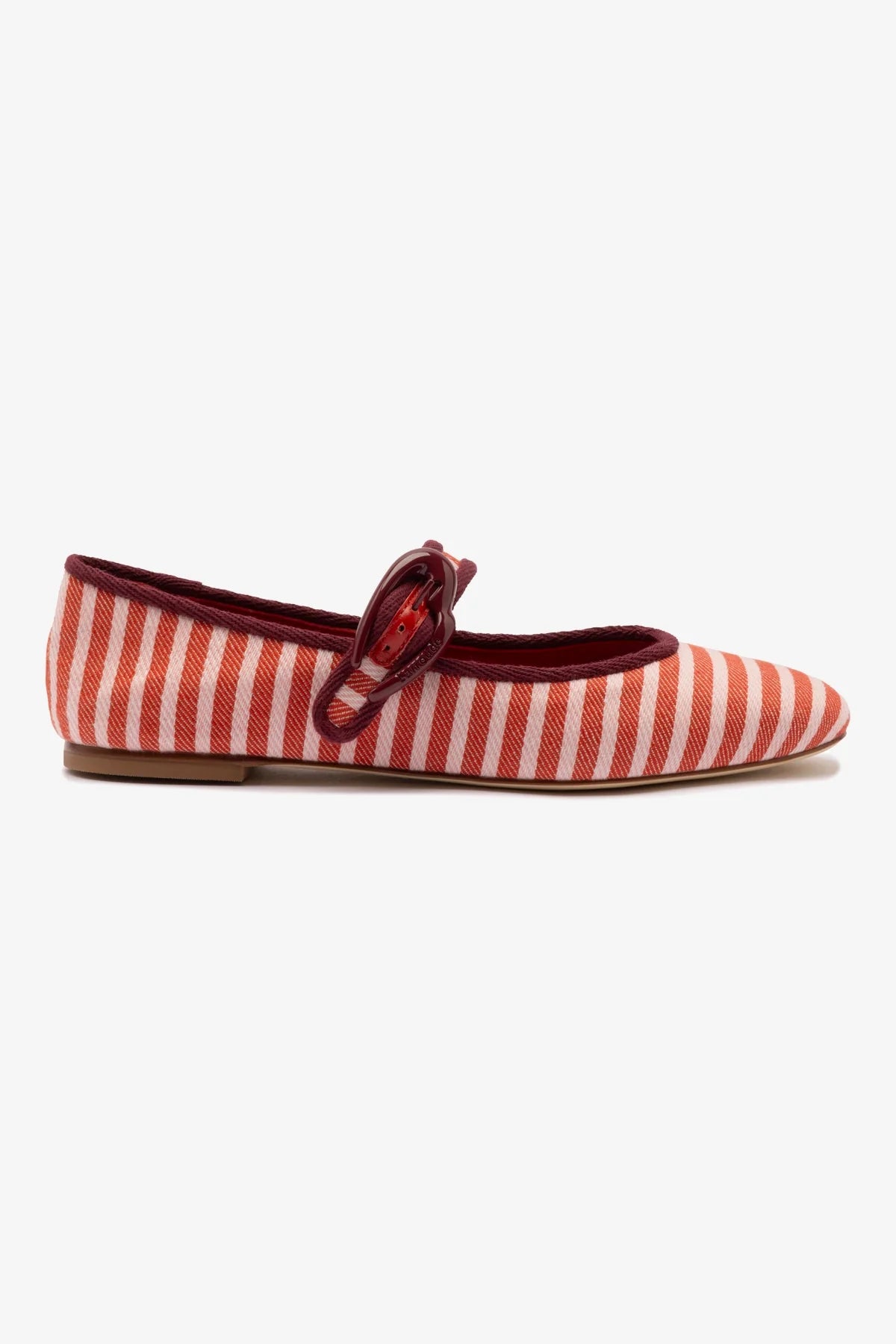 Larroudé Verona Ballet Flat In Tulip and Carmine Striped Fabric and Burgundy Trimming