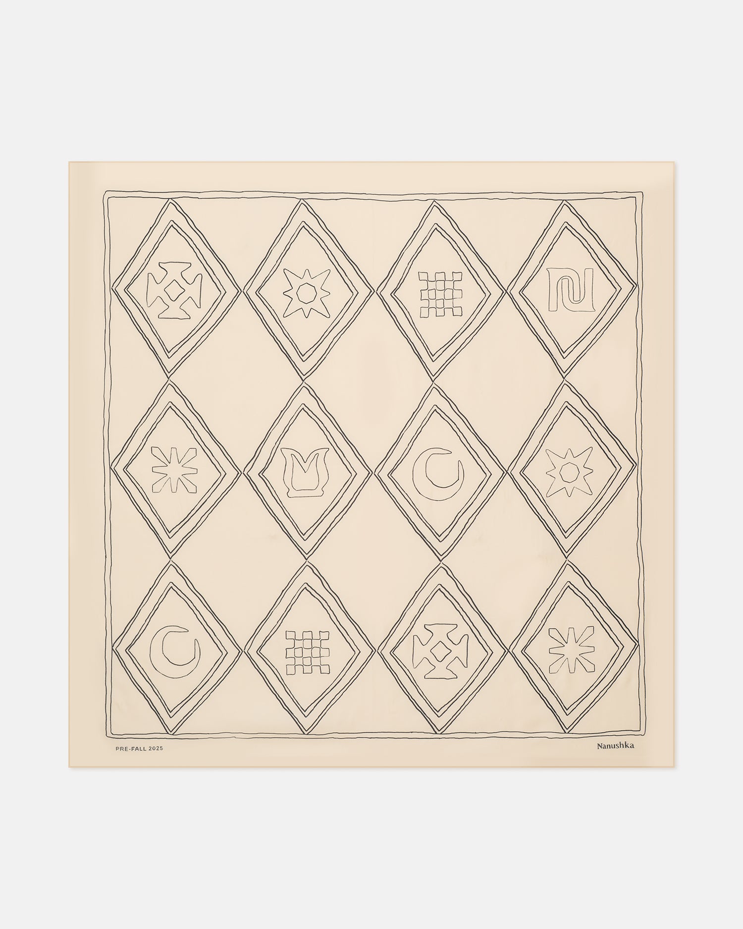 Nanushka Miani - Printed Silk Scarf - Symbol Argyle Creme/Black