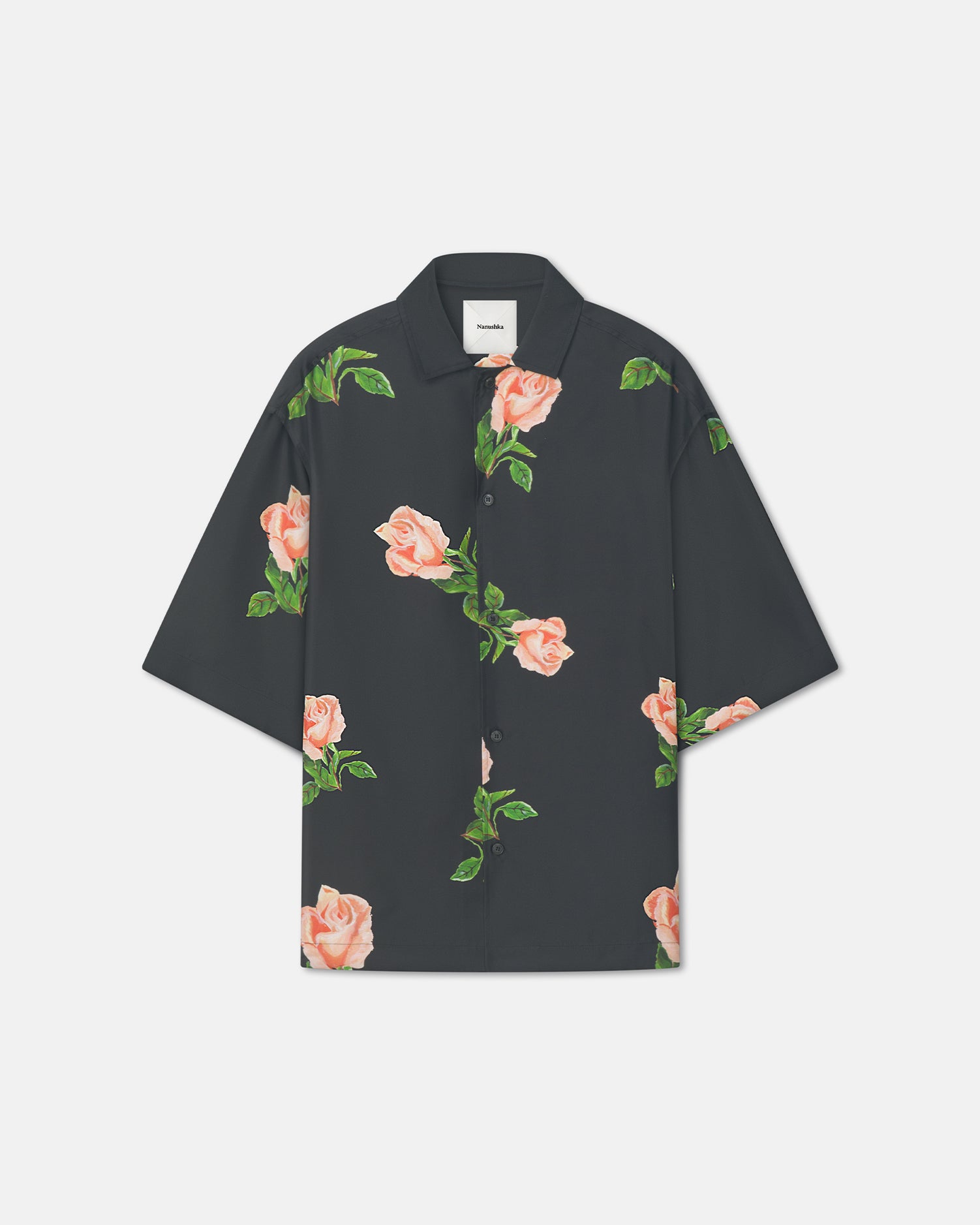 Nanushka Anwel - Printed Silk Twill Shirt - Black/Roses