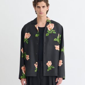 Nanushka Jamar - Printed Silk Twill Shirt - Black/Roses