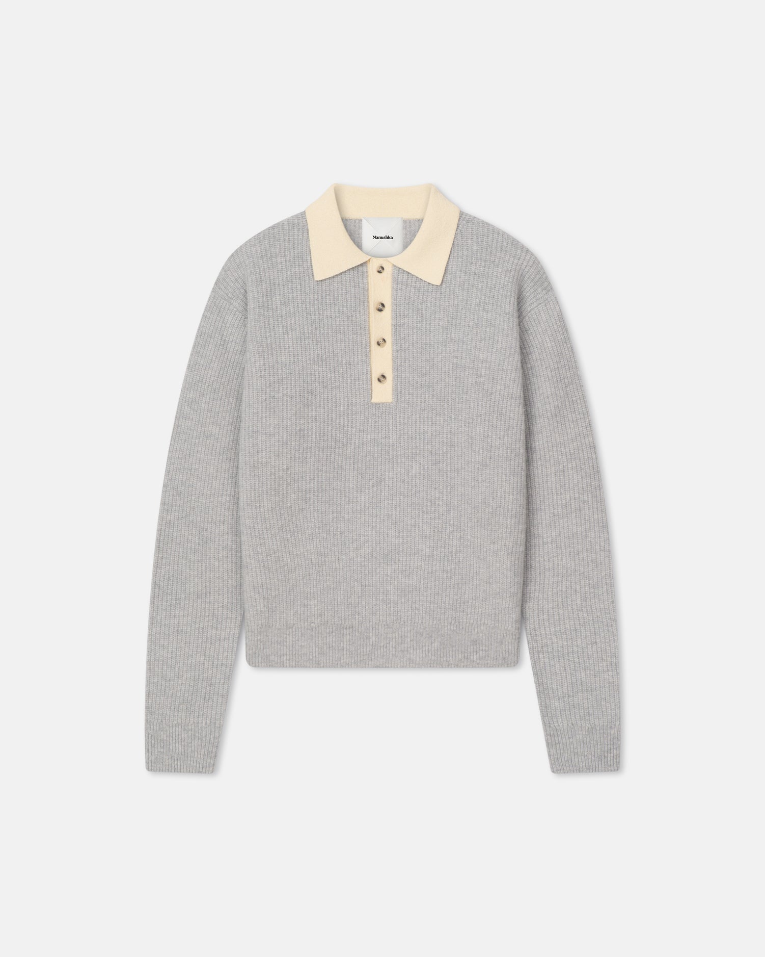 Nanushka Gregor - Merino and Terry Polo Sweater - Light Grey/Creme