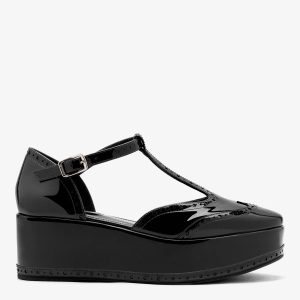 Larroudé Luna Flatform Sandal Black Patent Leather