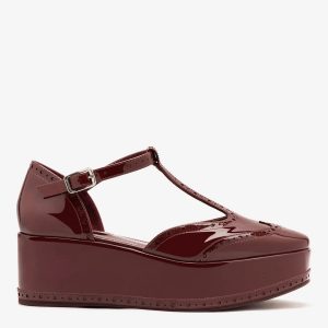 Larroudé Luna Flatform Sandal Burgundy Patent Leather