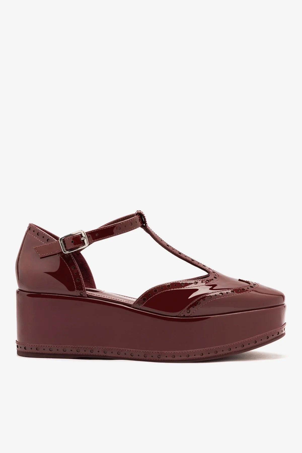 Larroudé Luna Flatform Sandal Burgundy Patent Leather