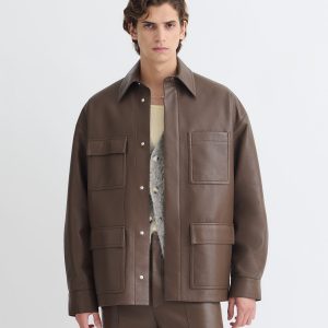 Nanushka Chasin - Regenerated Leather Shirt Jacket - Chocolate