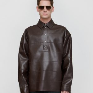 Nanushka Mateo - Okobor™ Alt-Leather Polo Shirt - Coffee Ground