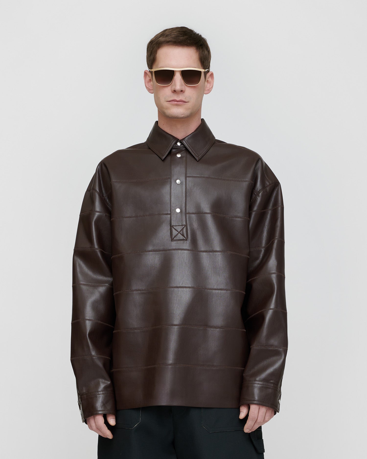 Nanushka Mateo - Okobor™ Alt-Leather Polo Shirt - Coffee Ground
