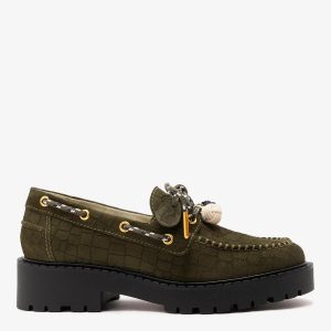 Larroudé Cyprus Lugsole Loafer Olive Croco Suede