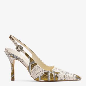 Larroudé by Markarian: Carine Pump Gold Floral Jacquard