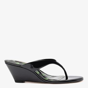 Larroudé Gaia Low Wedge Sandal Black Patent Leather