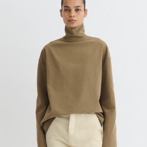 Nanushka Sitara - Paper Jersey Turtleneck Top - Brown
