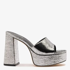 Larroudé Dolly Platform Mule Silver Leather