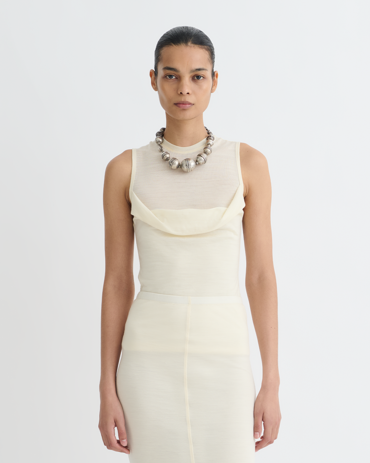 Nanushka Orien - Draped Wool Jersey Top - Creme