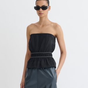 Nanushka Rosey - Glass Poplin Bandeau Top - Black