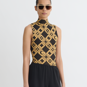 Nanushka Annyka - Printed Mesh Jersey Top - Symbol Tile Oak