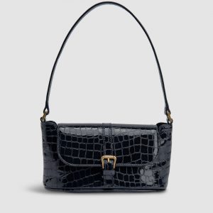 By Far Miranda Baguette Croco Embossed Shoulder Bag