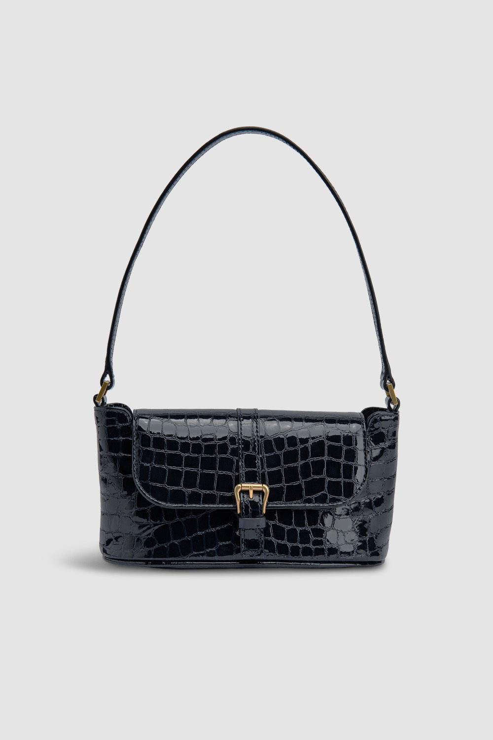 By Far Miranda Baguette Croco Embossed Shoulder Bag