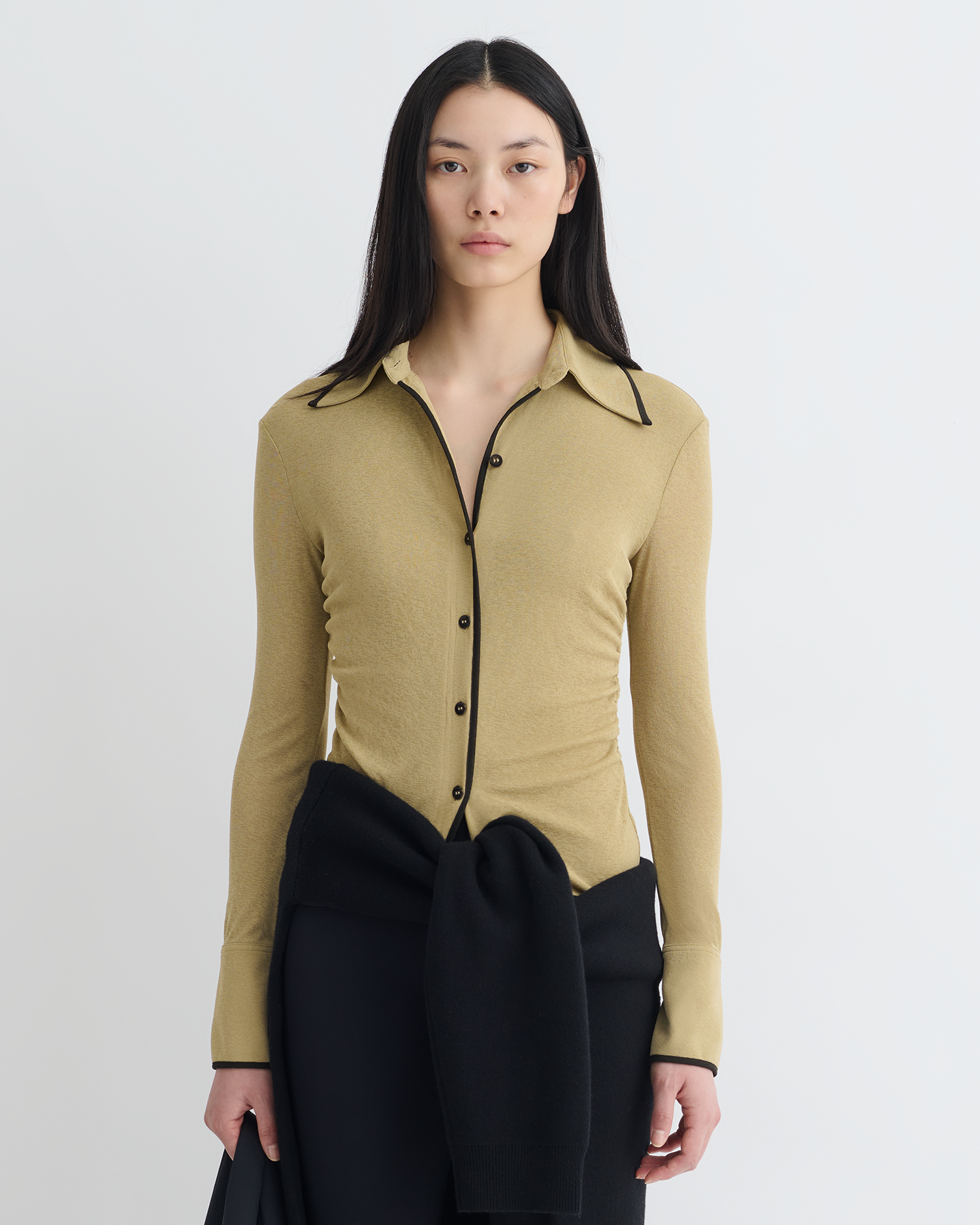 Nanushka Idana - Mesh Jersey Shirt - Sand/Anthracite