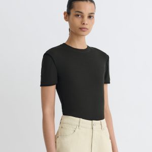 Nanushka Sabelle - Cropped Mesh Jersey T-Shirt - Antracite/Black