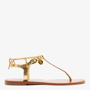 Larroudé Gipsy Sandal In Gold Metallic Leather
