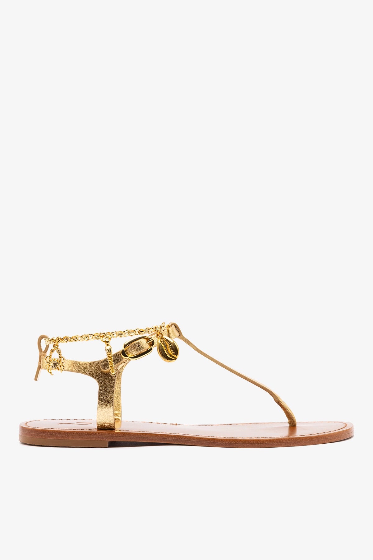 Larroudé Gipsy Sandal In Gold Metallic Leather